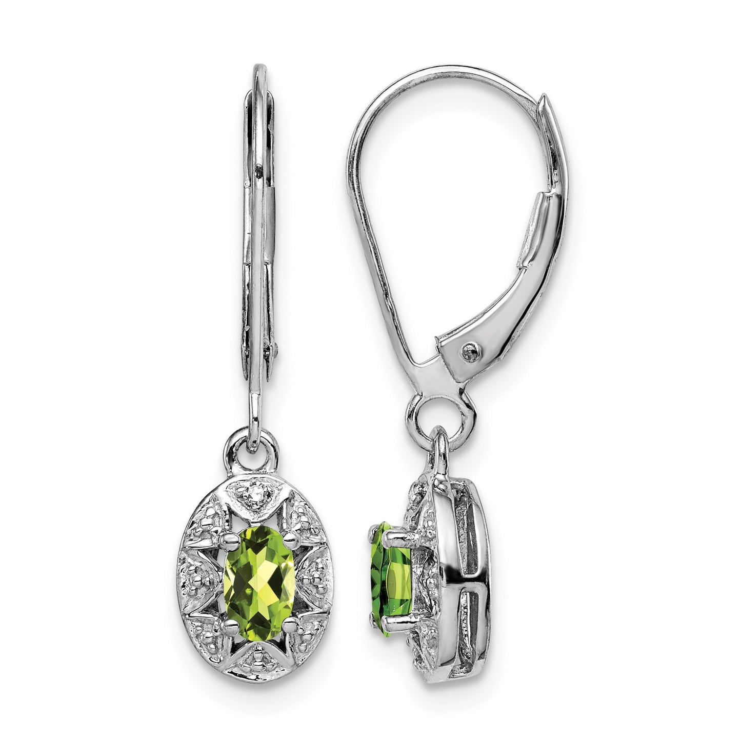 Sterling Silver Rhodium-plated Diam. & Peridot Earrings