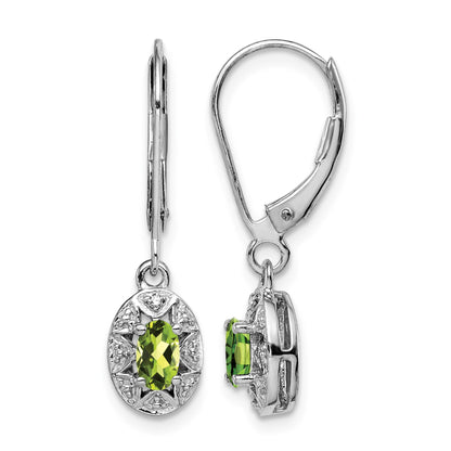 Sterling Silver Rhodium-plated Diam. & Peridot Earrings