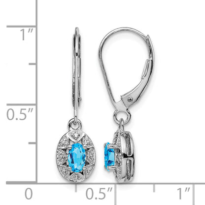 Sterling Silver Rhodium-plated Diam. & Blue Topaz Earrings