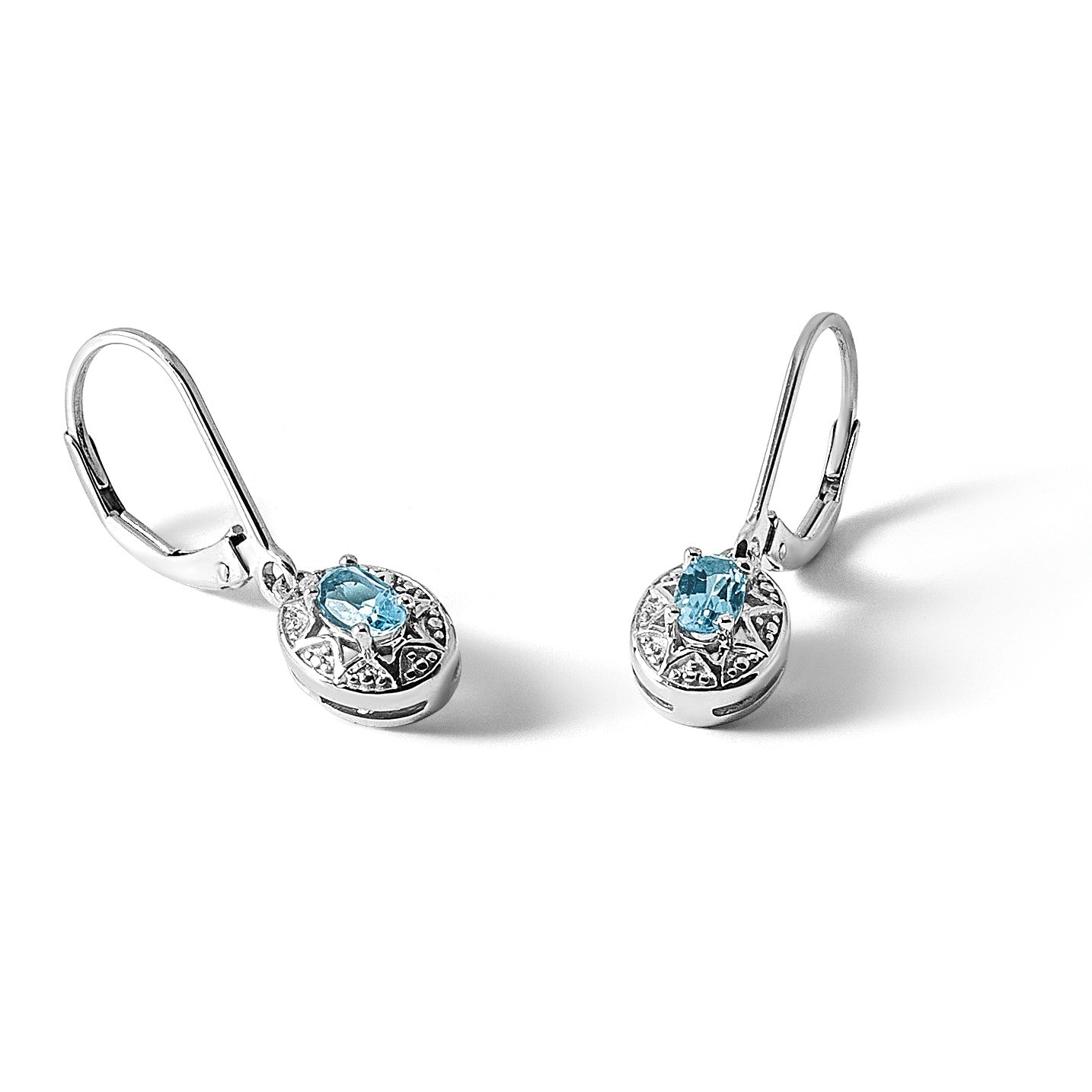 Sterling Silver Rhodium-plated Diam. & Blue Topaz Earrings