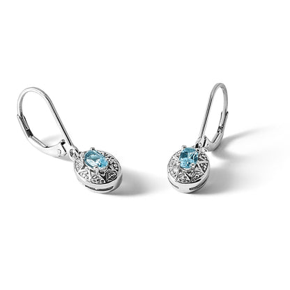 Sterling Silver Rhodium-plated Diam. & Blue Topaz Earrings