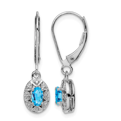 Sterling Silver Rhodium-plated Diam. & Blue Topaz Earrings