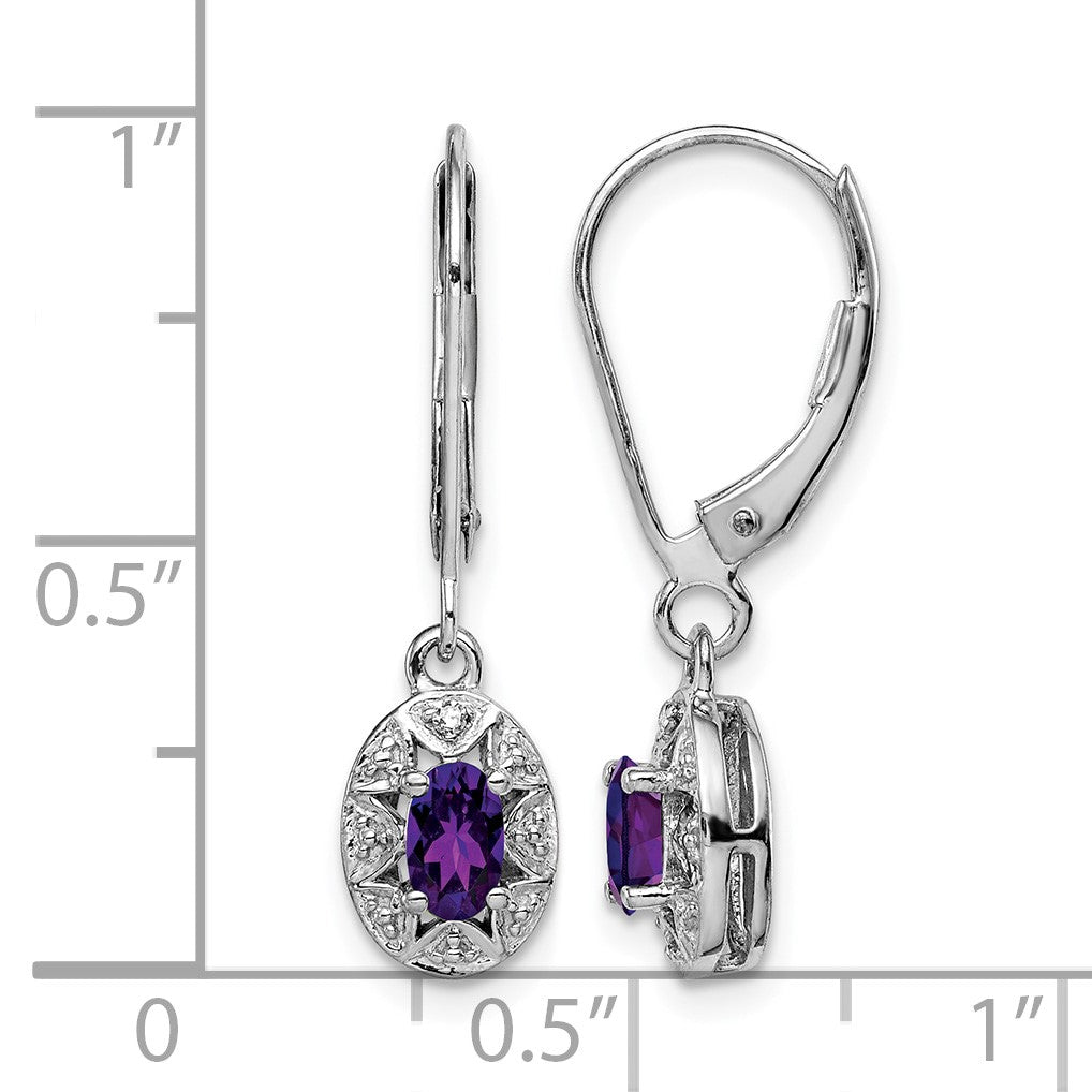 Sterling Silver Rhodium-plated Diam. & Amethyst Earrings