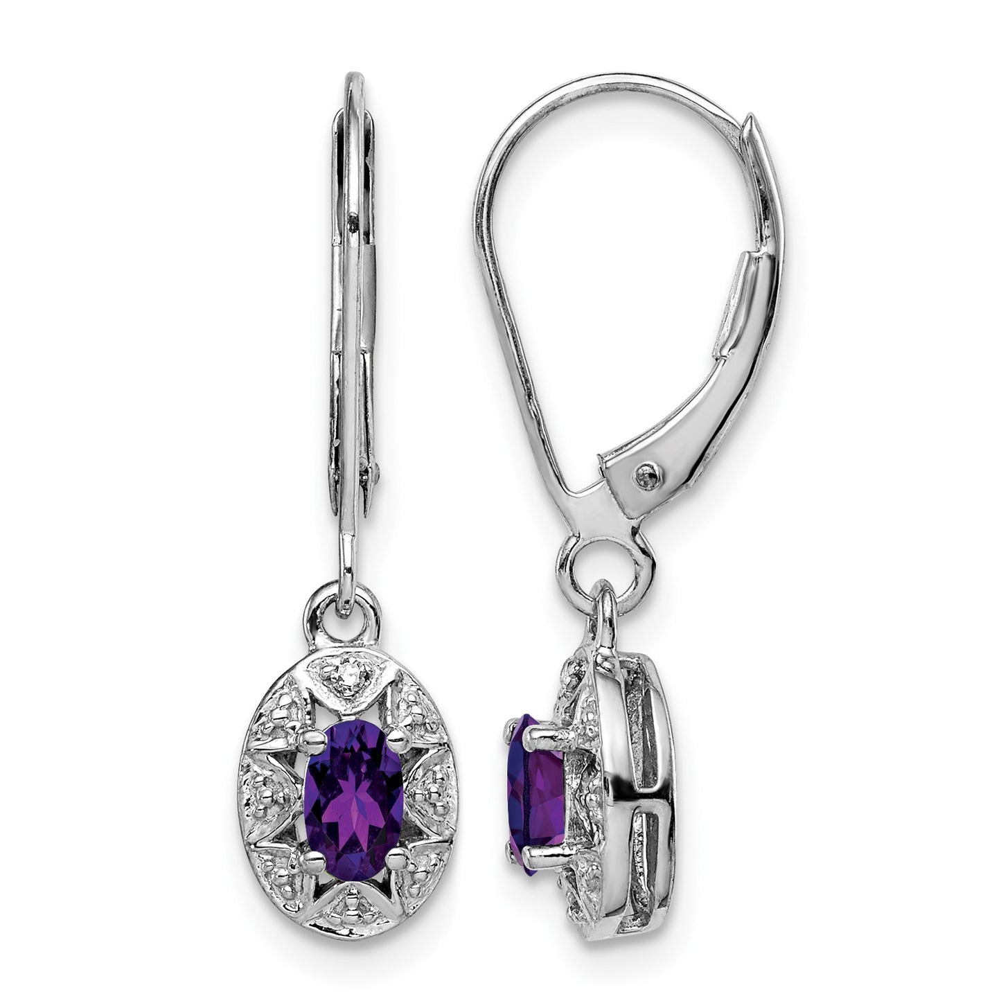 Sterling Silver Rhodium-plated Diam. & Amethyst Earrings