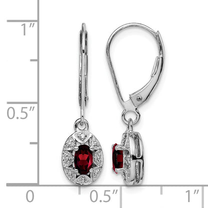 Sterling Silver Rhodium-plated Diam. & Garnet Earrings