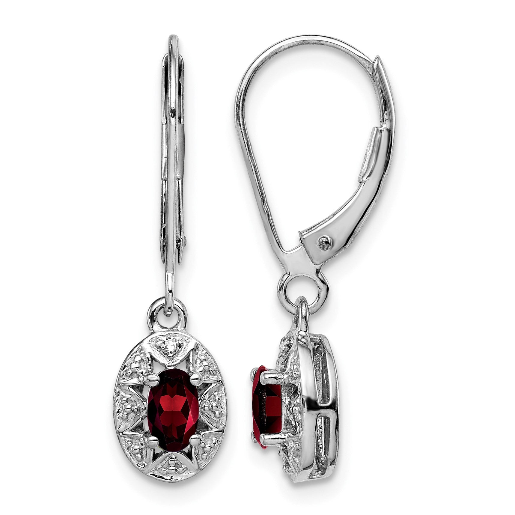 Sterling Silver Rhodium-plated Diam. & Garnet Earrings