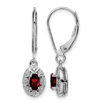 Sterling Silver Rhodium-plated Diam. & Garnet Earrings