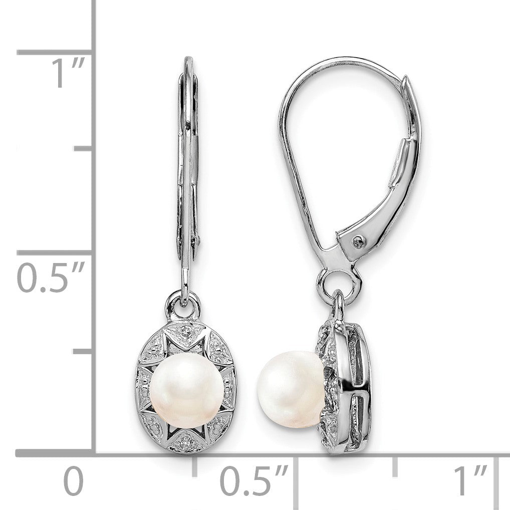 Sterling Silver Rhodium-plated Diam. & FW Cultured Pearl Earrings