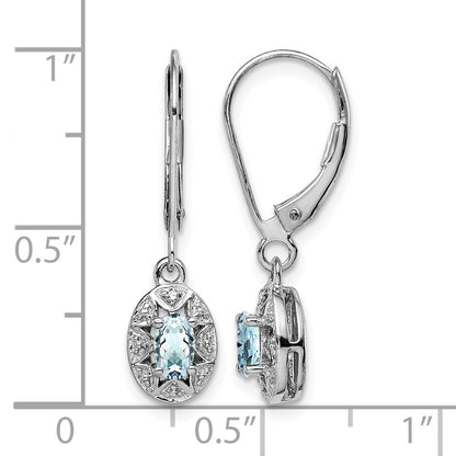 Sterling Silver Rhodium-plated Diam. & Aquamarine Earrings