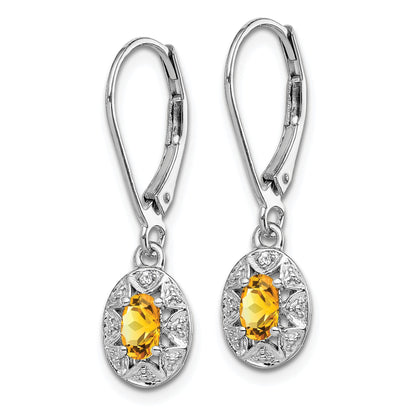 Sterling Silver Rhodium-plated Diam. & Citrine Earrings