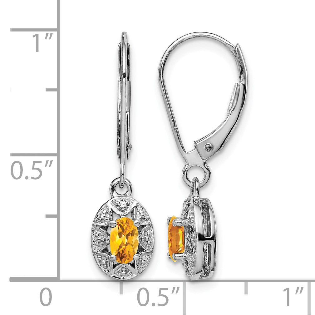 Sterling Silver Rhodium-plated Diam. & Citrine Earrings