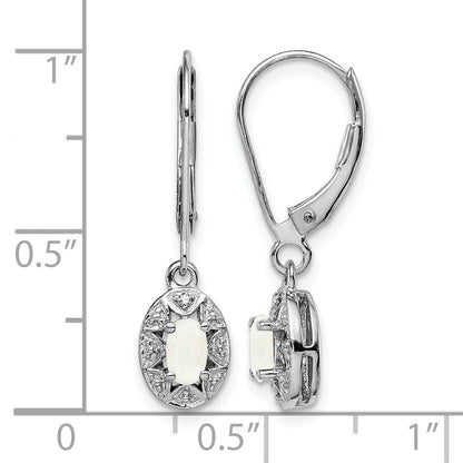 Sterling Silver Rhodium-plated Diam. & Created Opal Earrings