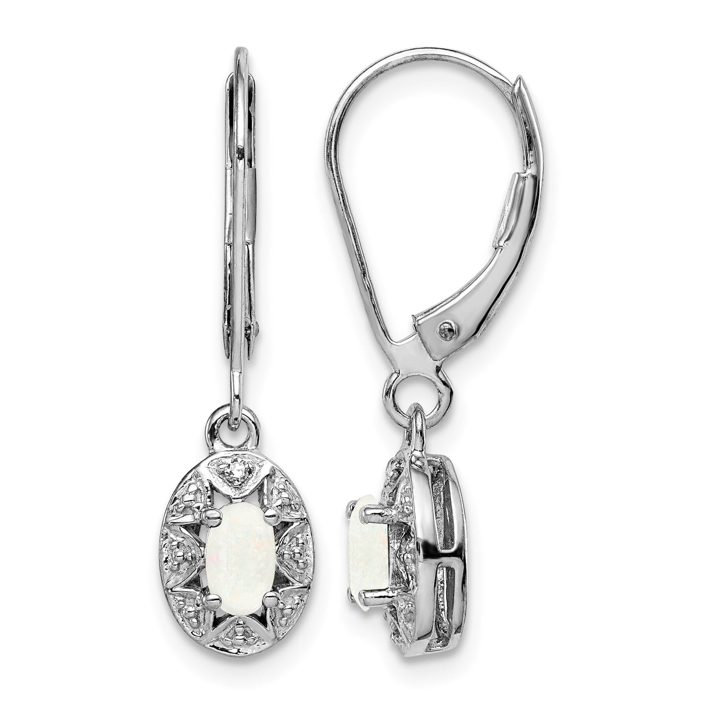Sterling Silver Rhodium-plated Diam. & Created Opal Earrings