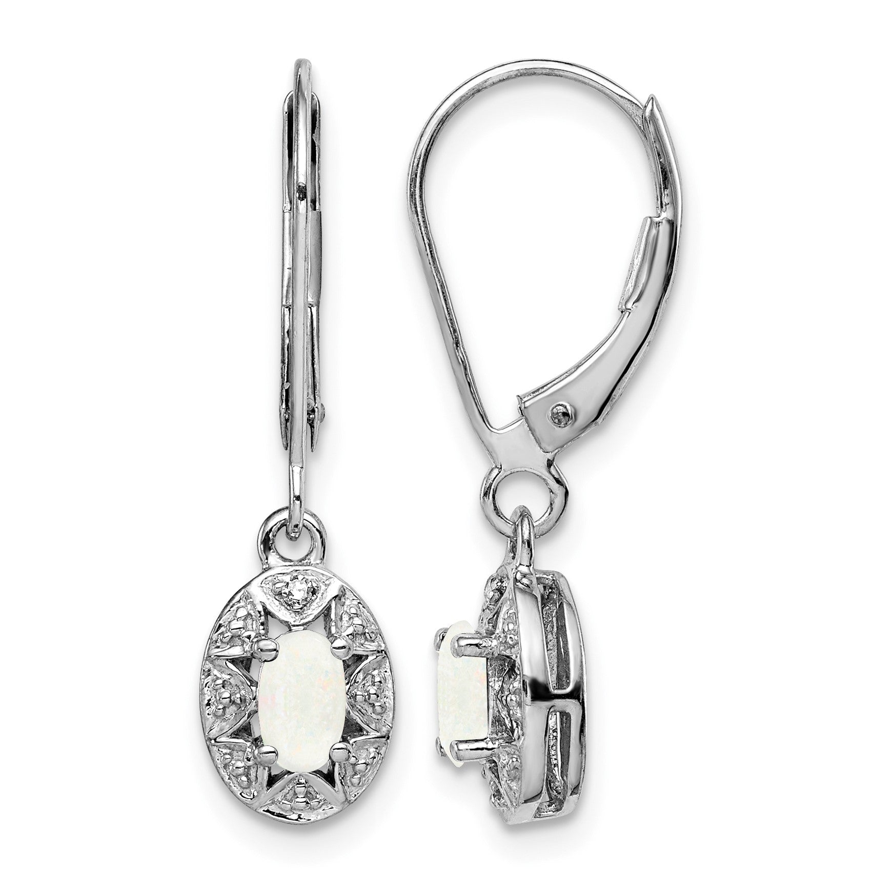 Sterling Silver Rhodium-plated Diam. & Created Opal Earrings