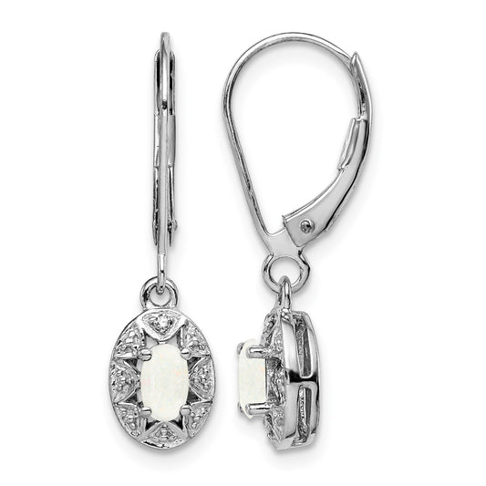 Sterling Silver Rhodium-plated Diam. & Created Opal Earrings