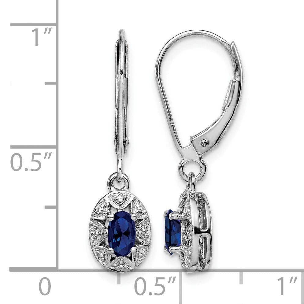 Sterling Silver Rhodium-plated Diam. & Created Sapphire Earrings