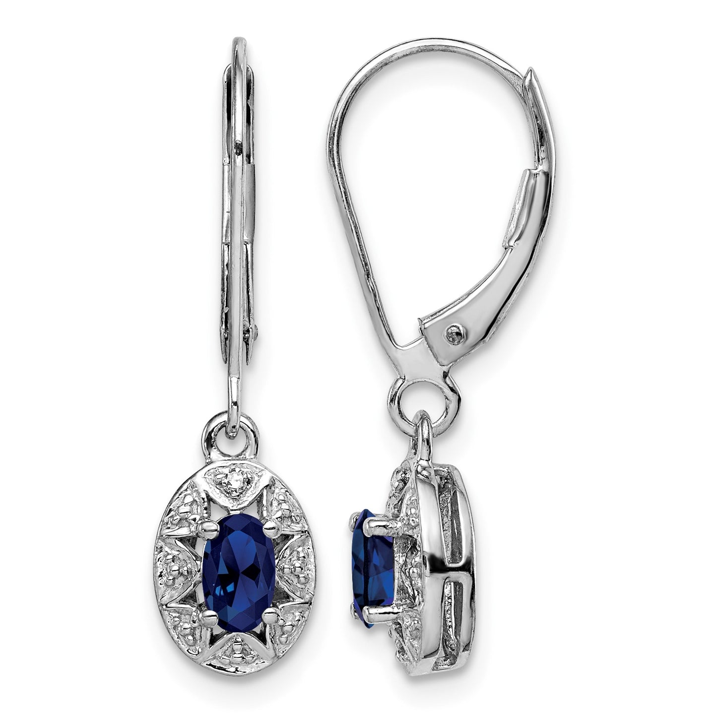 Sterling Silver Rhodium-plated Diam. & Created Sapphire Earrings