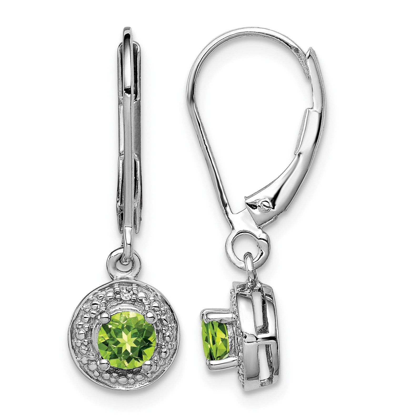 Sterling Silver Rhodium-plated Diam. & Peridot Earrings