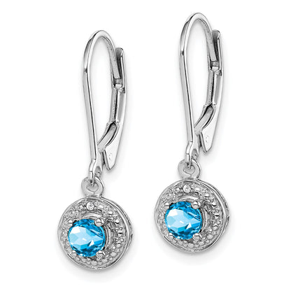 Sterling Silver Rhodium-plated Diam. & Blue Topaz Earrings