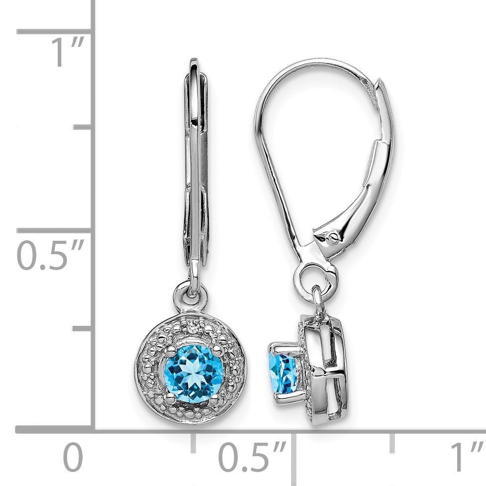 Sterling Silver Rhodium-plated Diam. & Blue Topaz Earrings