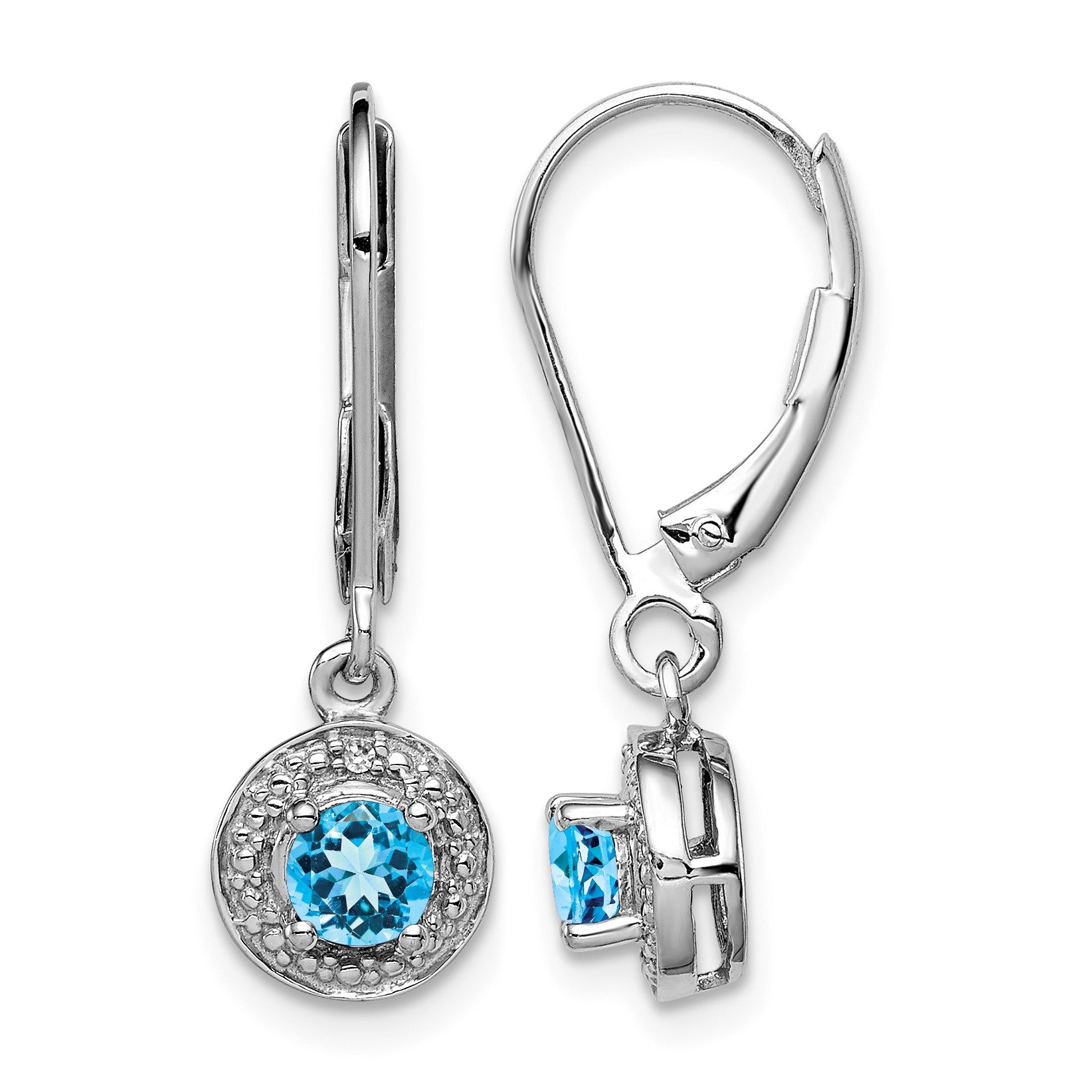Sterling Silver Rhodium-plated Diam. & Blue Topaz Earrings