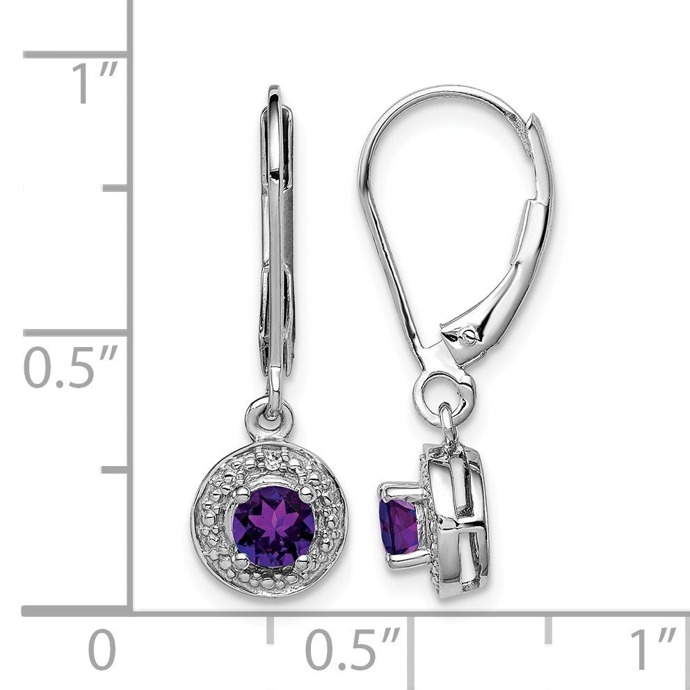 Sterling Silver Rhodium-plated Diam. & Amethyst Earrings