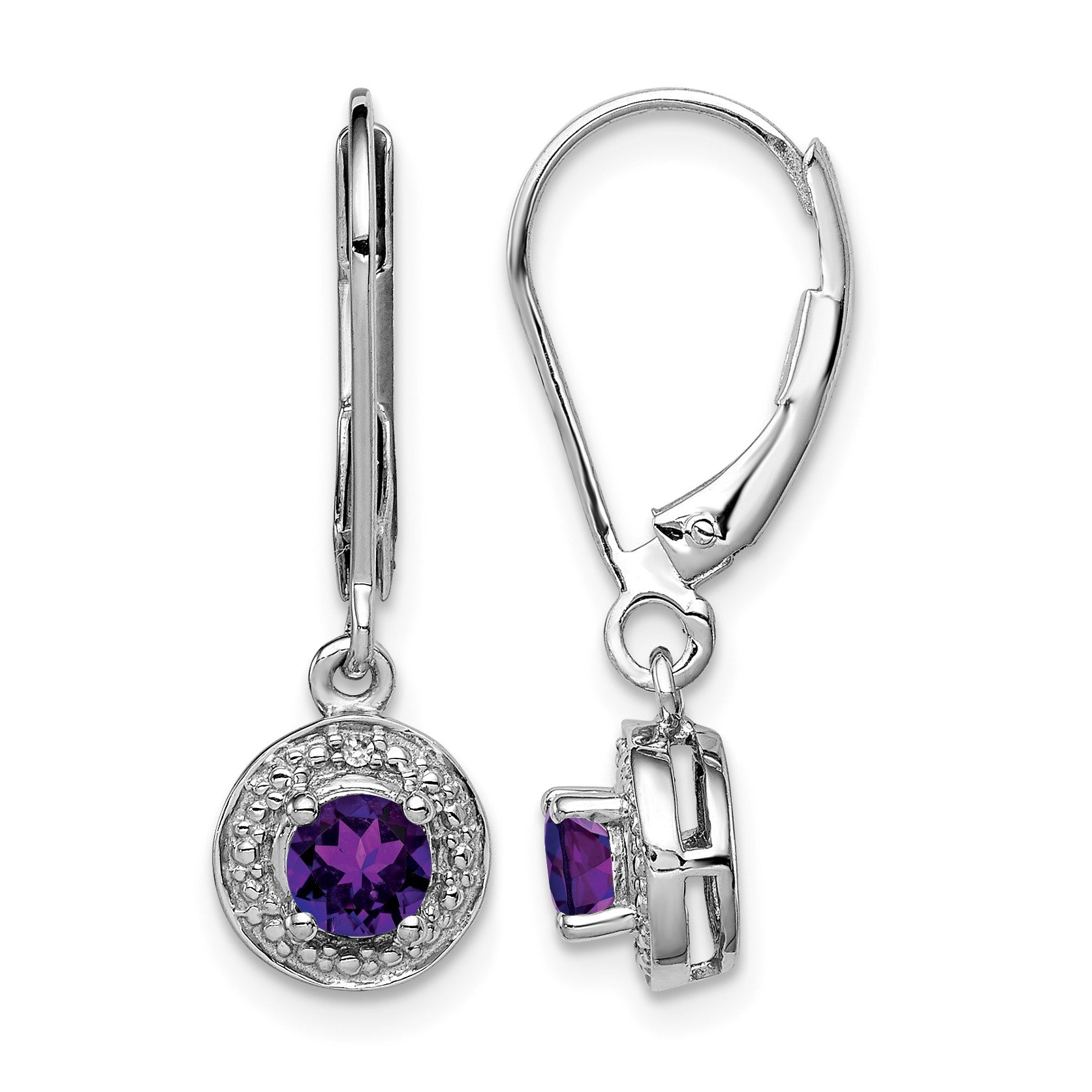 Sterling Silver Rhodium-plated Diam. & Amethyst Earrings