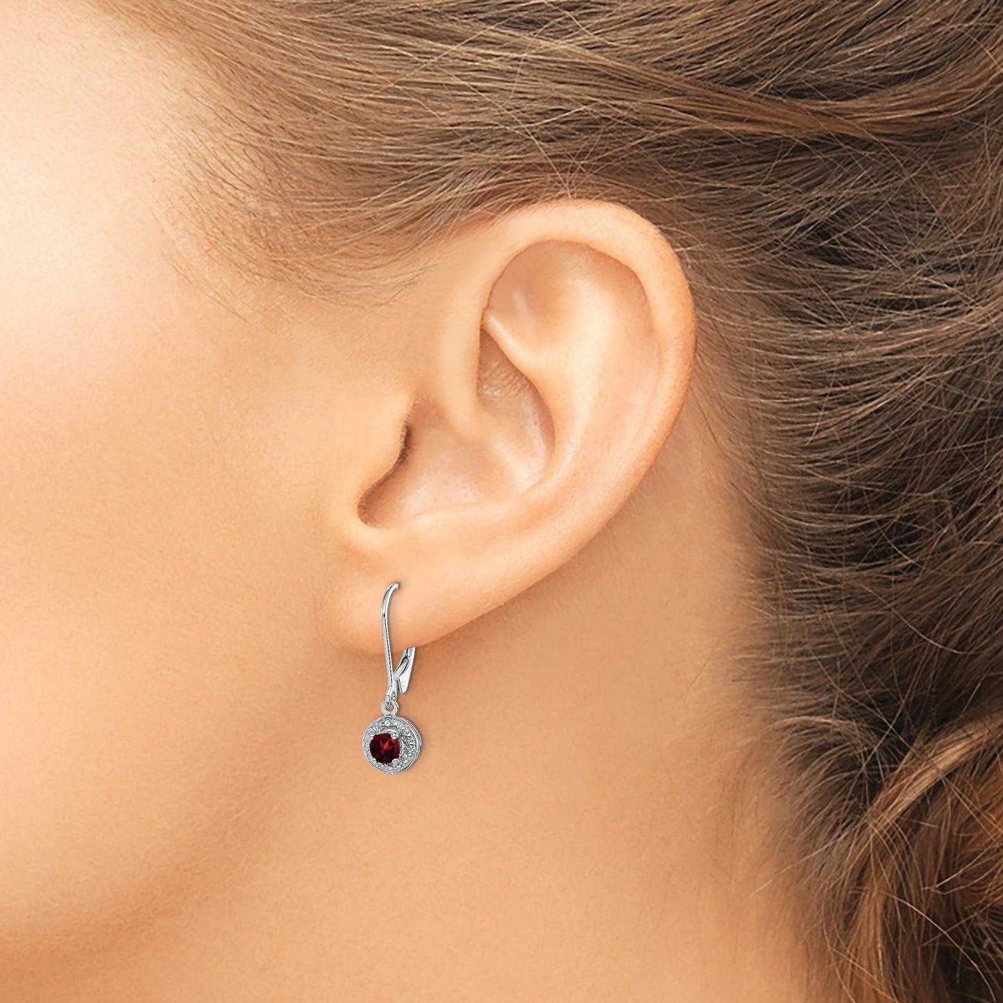 Sterling Silver Rhodium-plated Diam. & Garnet Earrings