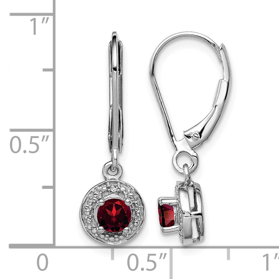 Sterling Silver Rhodium-plated Diam. & Garnet Earrings