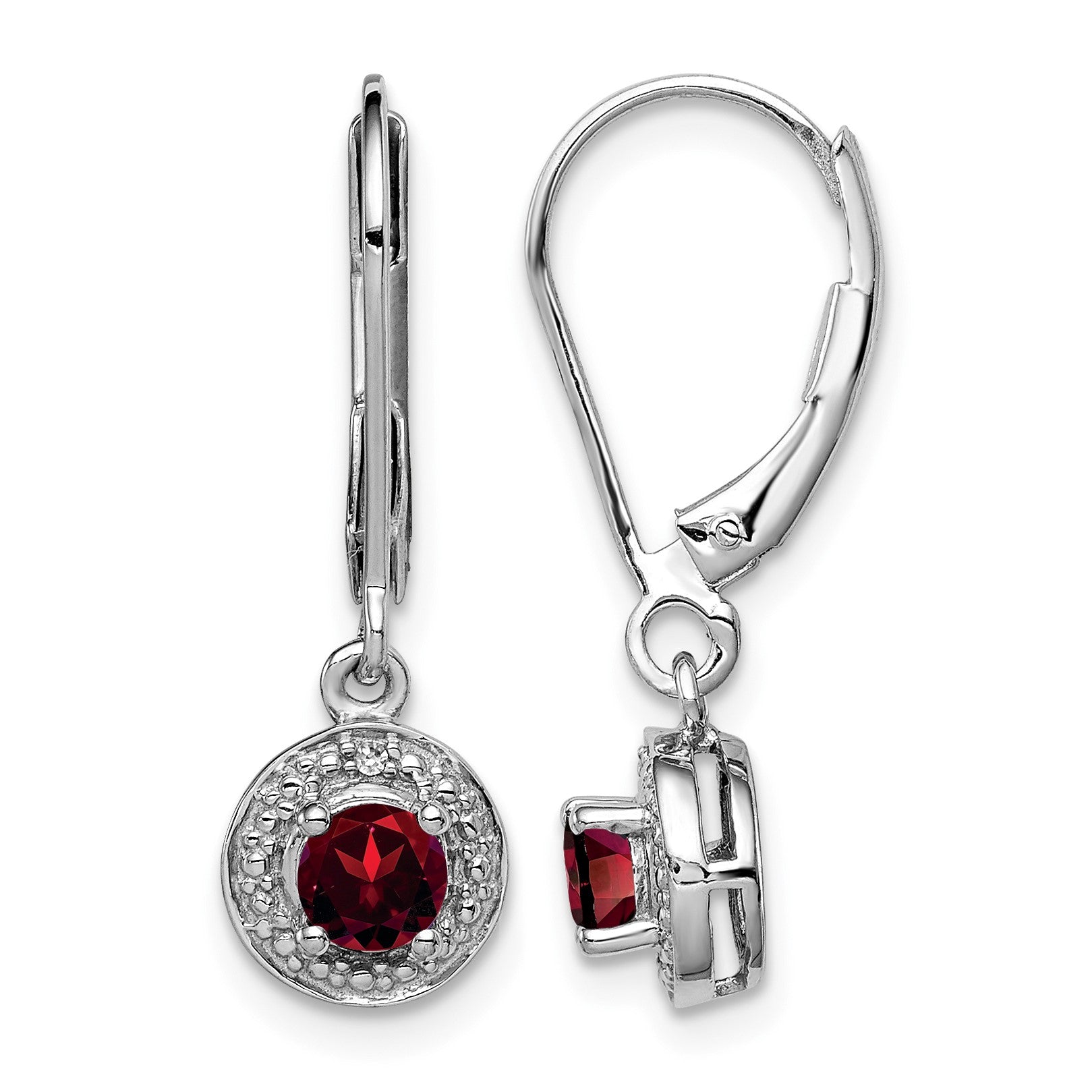 Sterling Silver Rhodium-plated Diam. & Garnet Earrings
