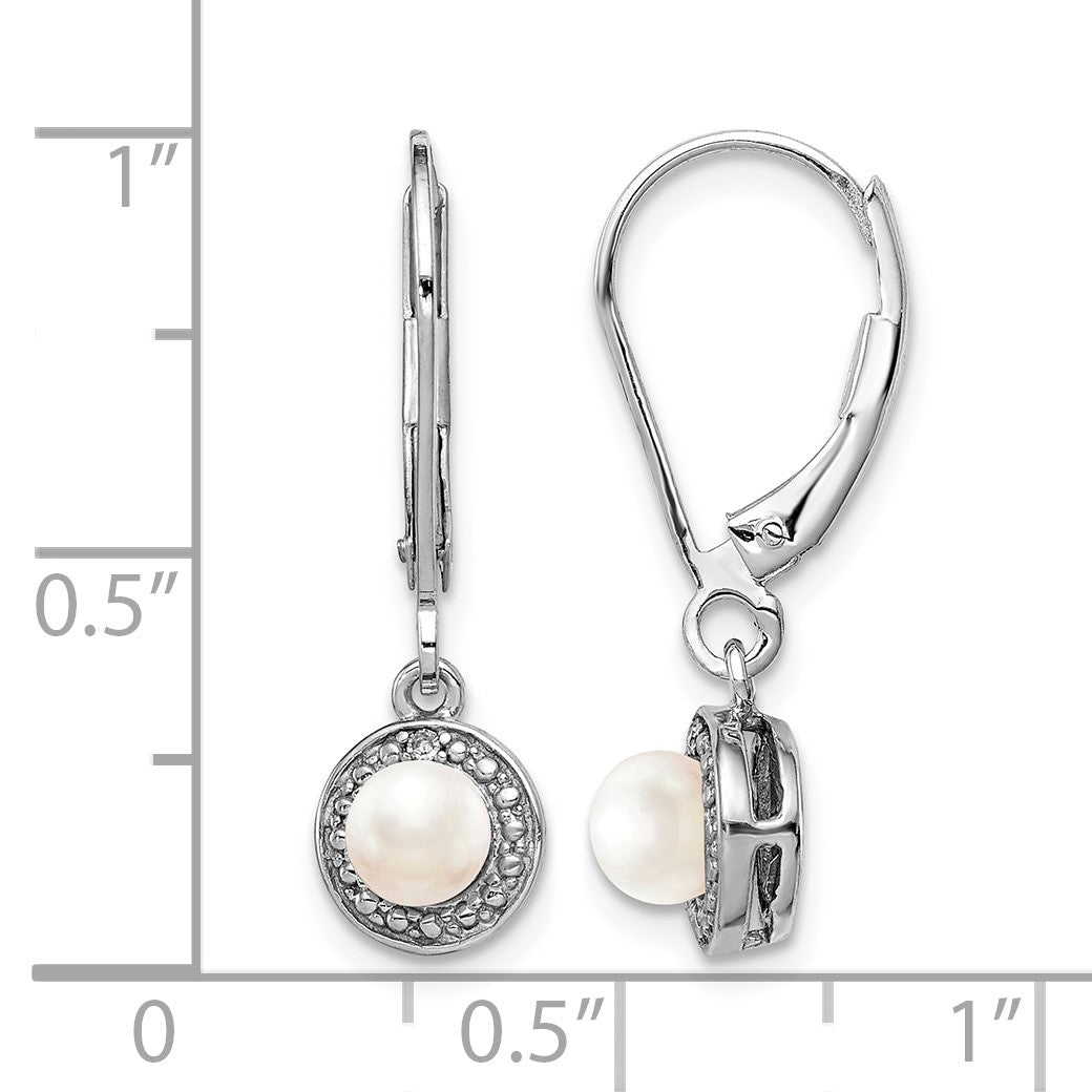 Sterling Silver Rhodium-plated Diam. & FW Cultured Pearl Earrings