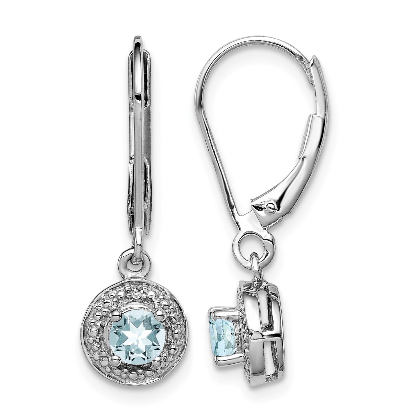Sterling Silver Rhodium-plated Diam. & Aquamarine Earrings