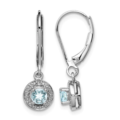 Sterling Silver Rhodium-plated Diam. & Aquamarine Earrings