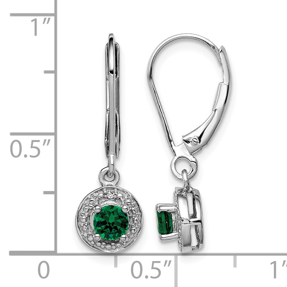 Sterling Silver Rhodium-plated Diam. & Created Emerald Earrings