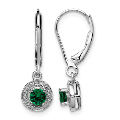 Sterling Silver Rhodium-plated Diam. & Created Emerald Earrings