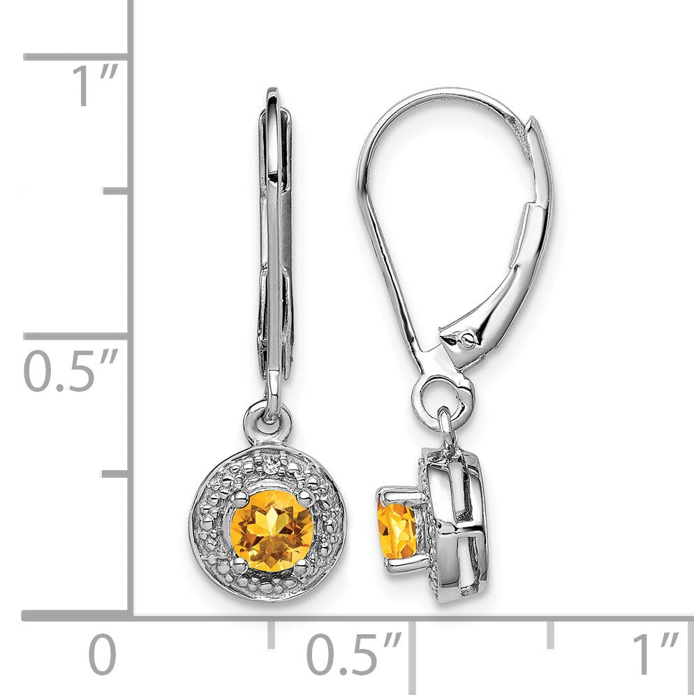 Sterling Silver Rhodium-plated Diam. & Citrine Earrings