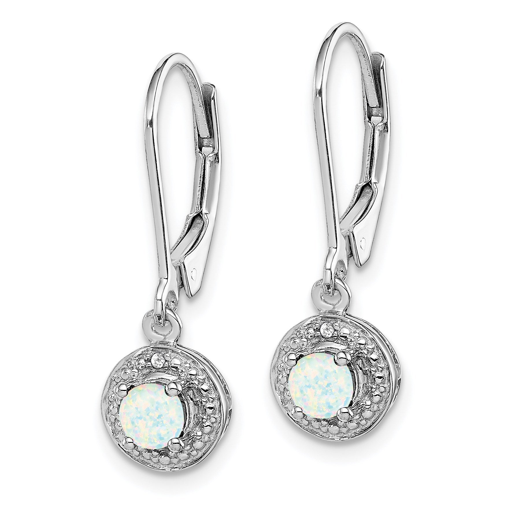 Sterling Silver Rhodium-plated Diam. & Created Opal Earrings