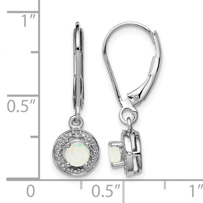Sterling Silver Rhodium-plated Diam. & Created Opal Earrings