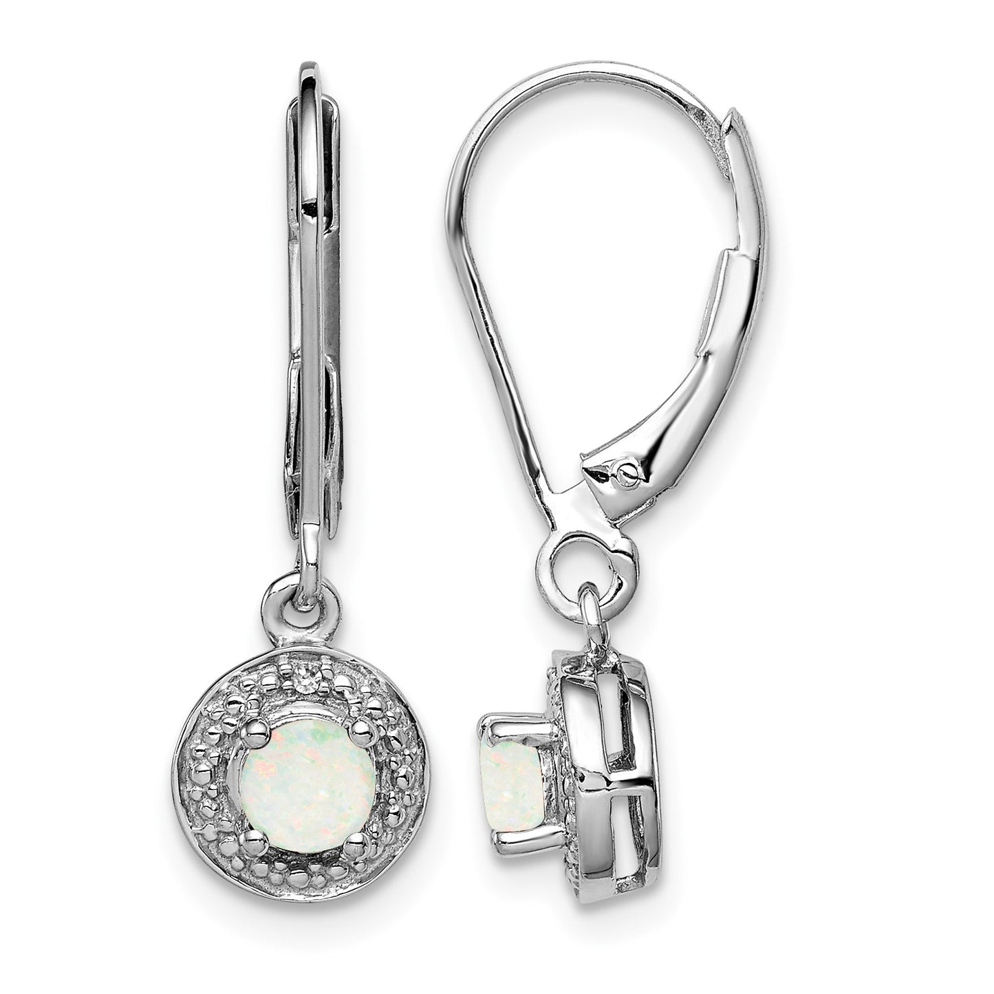 Sterling Silver Rhodium-plated Diam. & Created Opal Earrings