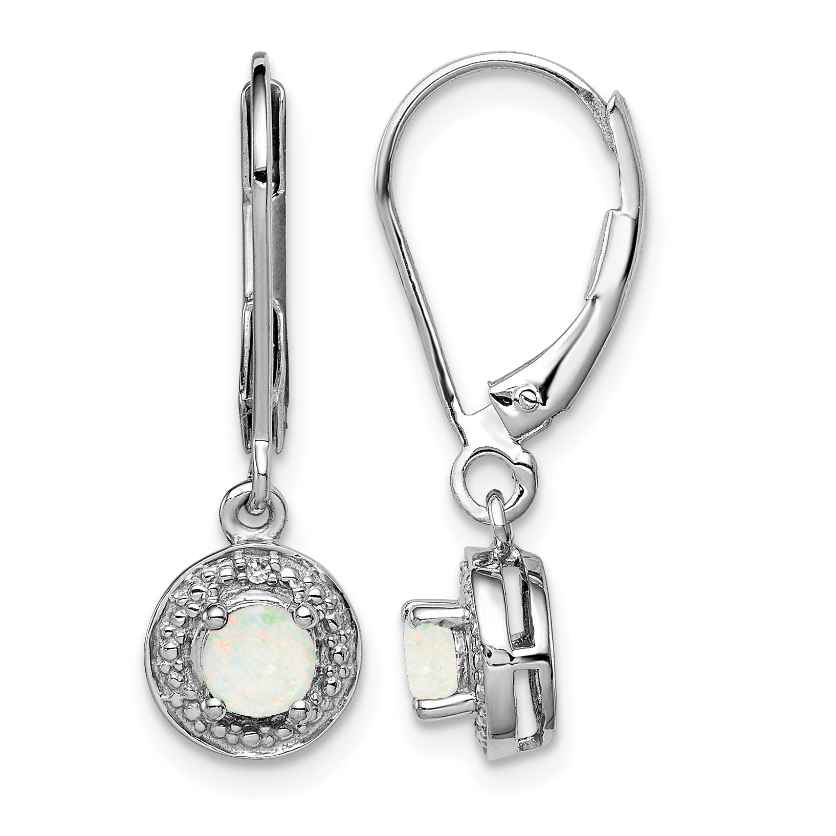 Sterling Silver Rhodium-plated Diam. & Created Opal Earrings
