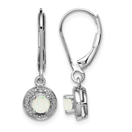 Sterling Silver Rhodium-plated Diam. & Created Opal Earrings