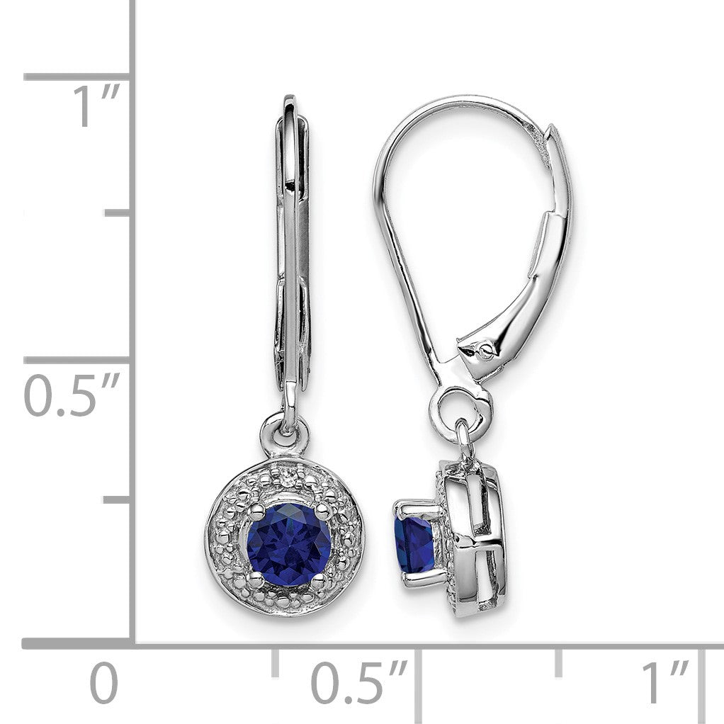 Sterling Silver Rhodium-plated Diam. & Created Sapphire Earrings