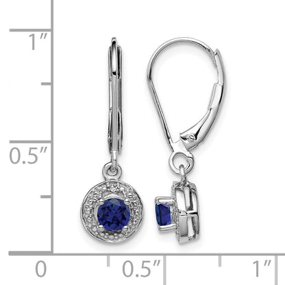 Sterling Silver Rhodium-plated Diam. & Created Sapphire Earrings
