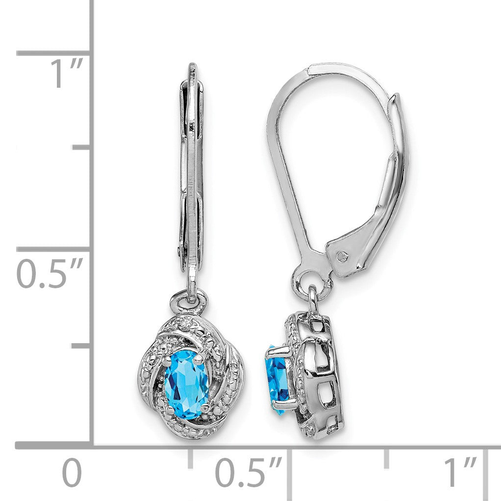 Sterling Silver Rhodium-plated Diam. & Blue Topaz Earrings