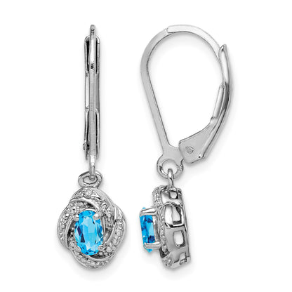 Sterling Silver Rhodium-plated Diam. & Blue Topaz Earrings