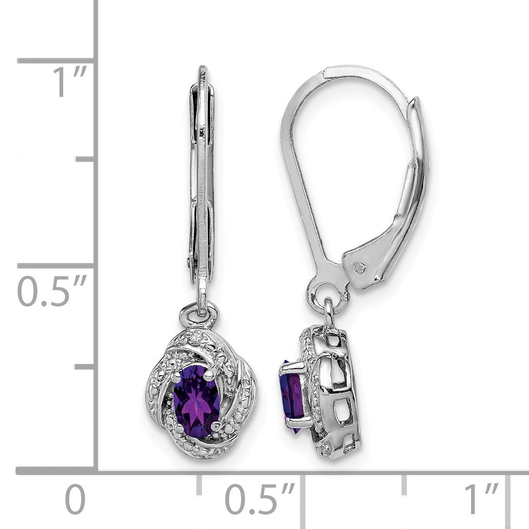 Sterling Silver Rhodium-plated Diam. & Amethyst Earrings