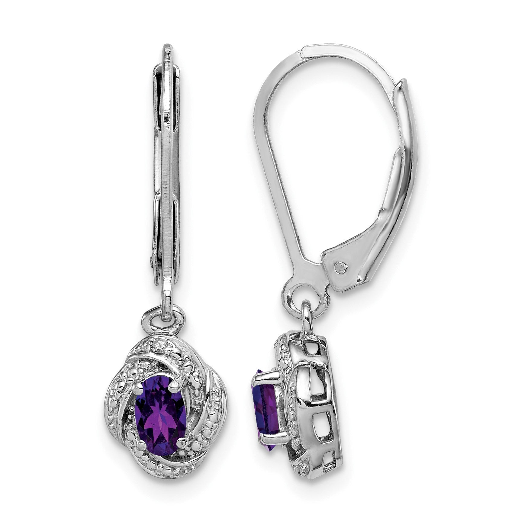 Sterling Silver Rhodium-plated Diam. & Amethyst Earrings