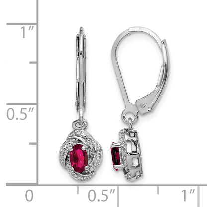 Sterling Silver Rhodium-plated Diam. & Created Ruby Earrings
