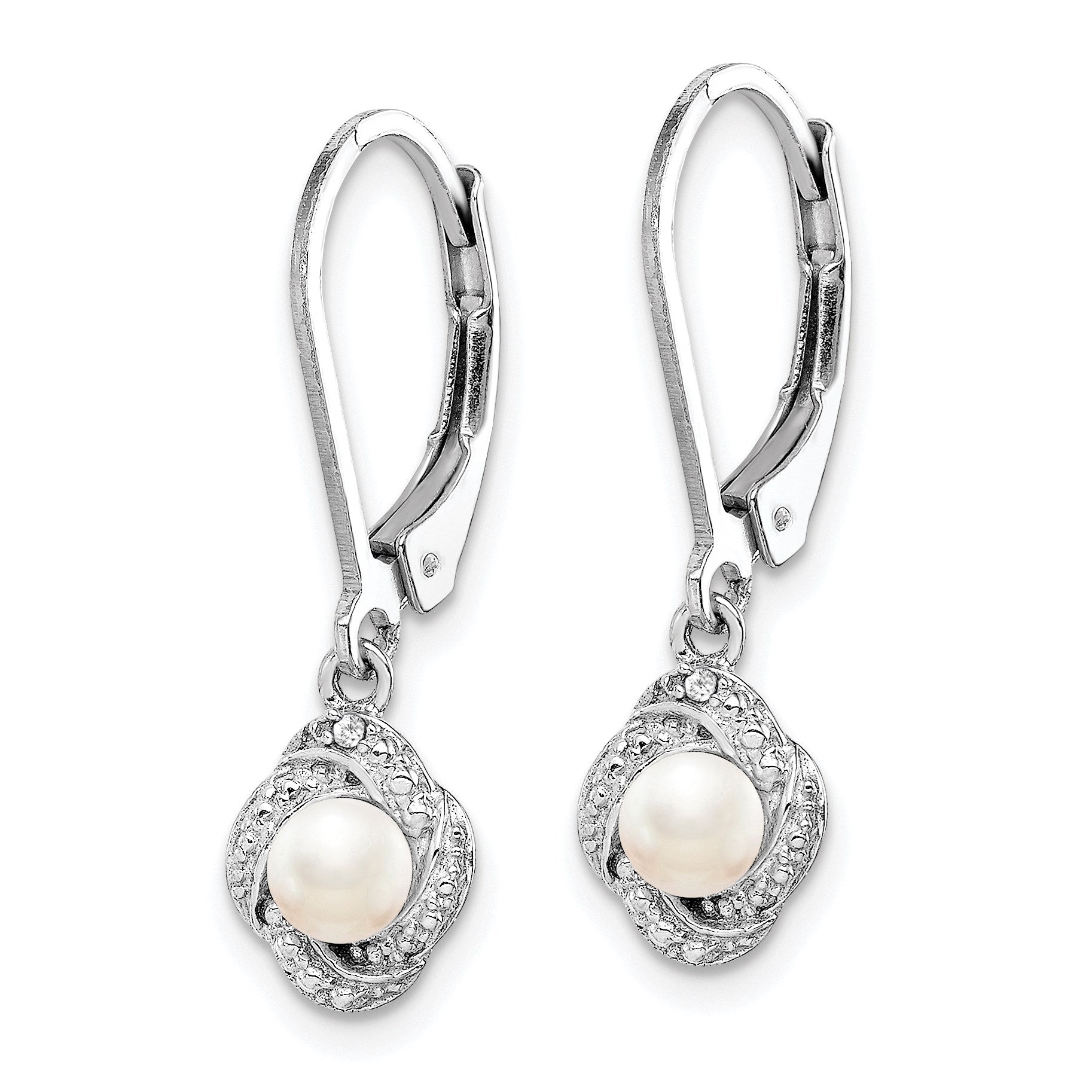 Sterling Silver Rhodium-plated Diam. & FW Cultured Pearl Earrings
