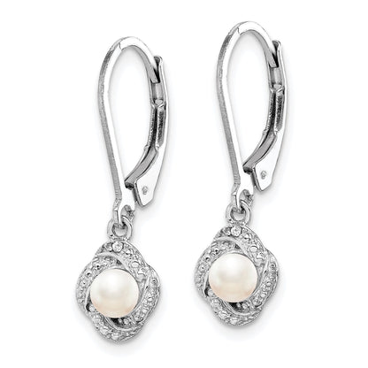 Sterling Silver Rhodium-plated Diam. & FW Cultured Pearl Earrings